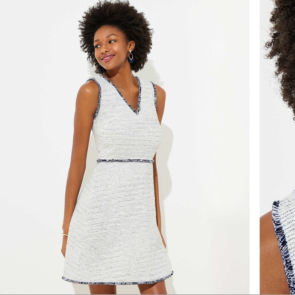 LOFT Fringe Boucle Flare Dress new with tags